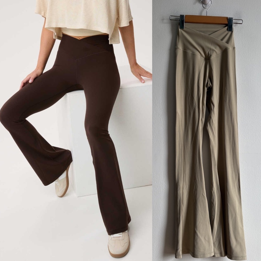 Aerie Sz S Off Line Tan Crisscross Waist Flare Legging